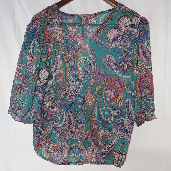 🌟NWT sheer second-layer paisley v-neck short-sleeve top medium Tamara H. - Picture 3 of 10